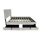 Letto a piattaforma Queen Size con testiera capitonné dorata, letto estraibile e vano portaoggetti (capacità 272 kg)