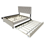 Letto a piattaforma Queen Size con testiera capitonné dorata, letto estraibile e vano portaoggetti (capacità 272 kg)