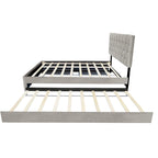 Letto a piattaforma Queen Size con testiera capitonné dorata, letto estraibile e vano portaoggetti (capacità 272 kg)