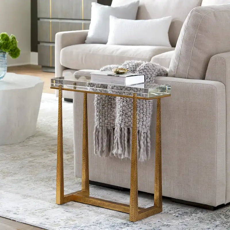 Tavolino Accent con Top Spesso in Cristallo - 24 - Oro Antico