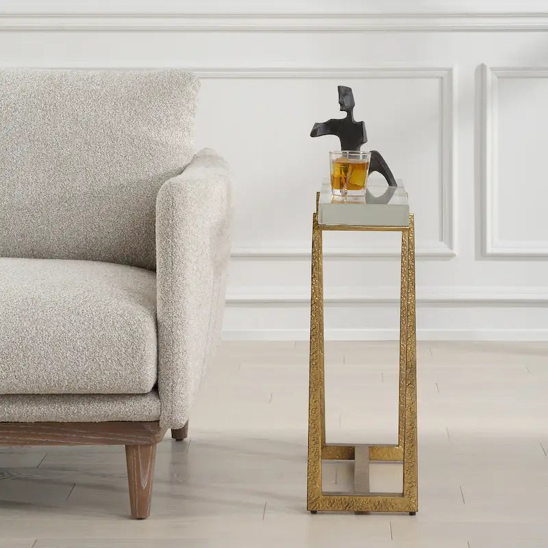 Tavolino Accent con Top Spesso in Cristallo - 24 - Oro Antico