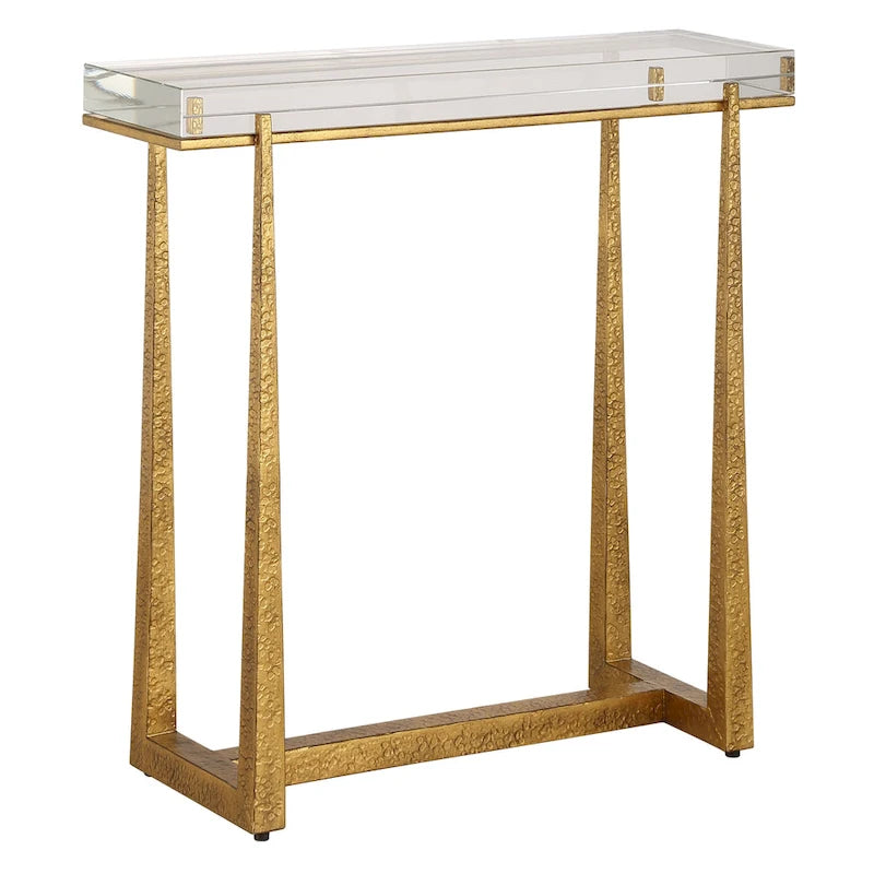 Tavolino Accent con Top Spesso in Cristallo - 24 - Oro Antico