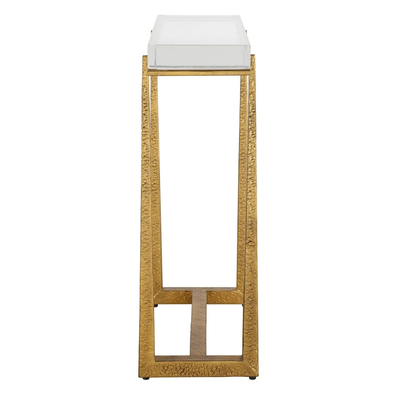 Tavolino Accent con Top Spesso in Cristallo - 24 - Oro Antico