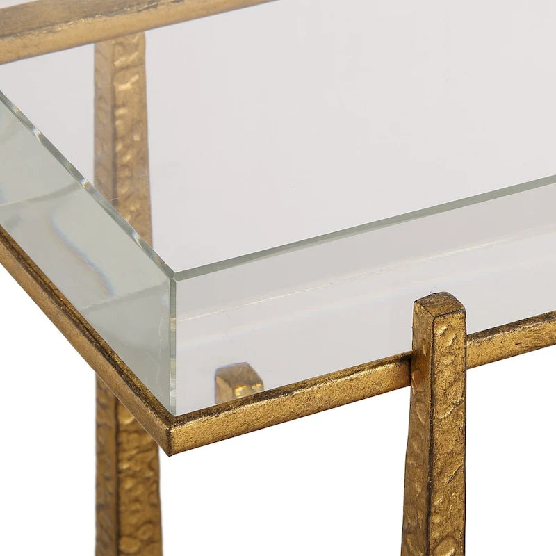 Tavolino Accent con Top Spesso in Cristallo - 24 - Oro Antico