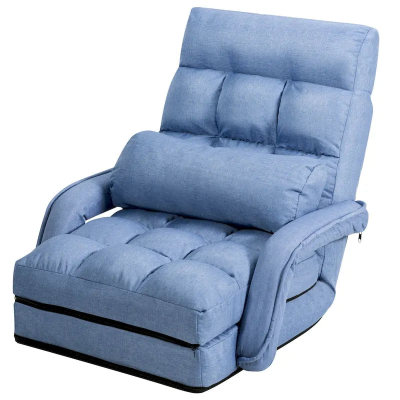 Divano letto pieghevole blu per pavimento con poltrona chaise longue