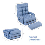 Divano letto pieghevole blu per pavimento con poltrona chaise longue