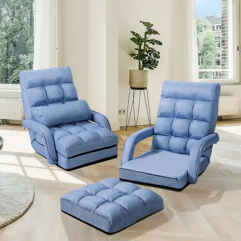 Divano letto pieghevole blu per pavimento con poltrona chaise longue