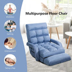 Divano letto pieghevole blu per pavimento con poltrona chaise longue