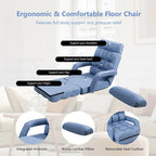Divano letto pieghevole blu per pavimento con poltrona chaise longue