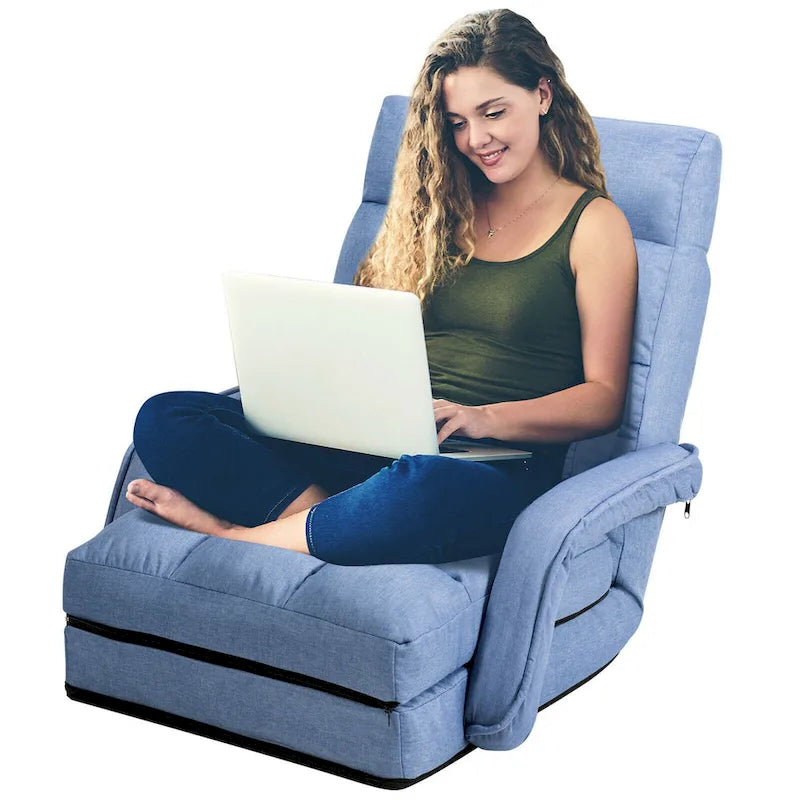 Divano letto pieghevole blu per pavimento con poltrona chaise longue