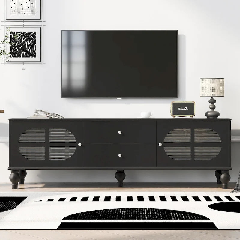 Mobile Porta TV Moderno Minimalista con 2 Armadietti, 2 Cassetti e Gestione Cavi per Soggiorno Camera da Letto