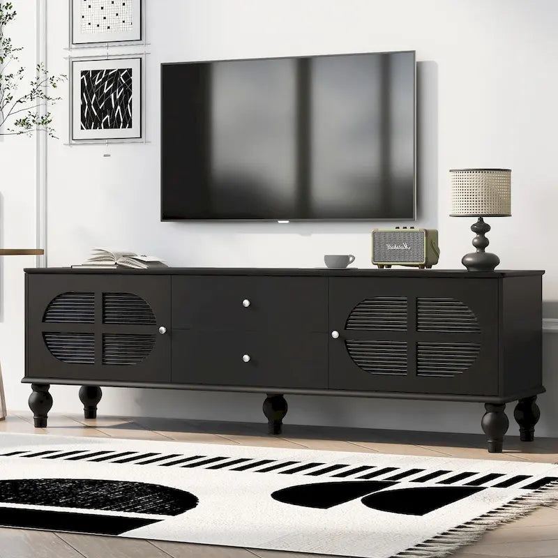 Mobile Porta TV Moderno Minimalista con 2 Armadietti, 2 Cassetti e Gestione Cavi per Soggiorno Camera da Letto