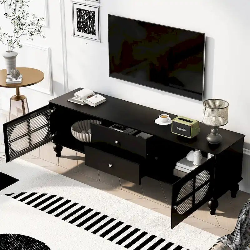 Mobile Porta TV Moderno Minimalista con 2 Armadietti, 2 Cassetti e Gestione Cavi per Soggiorno Camera da Letto