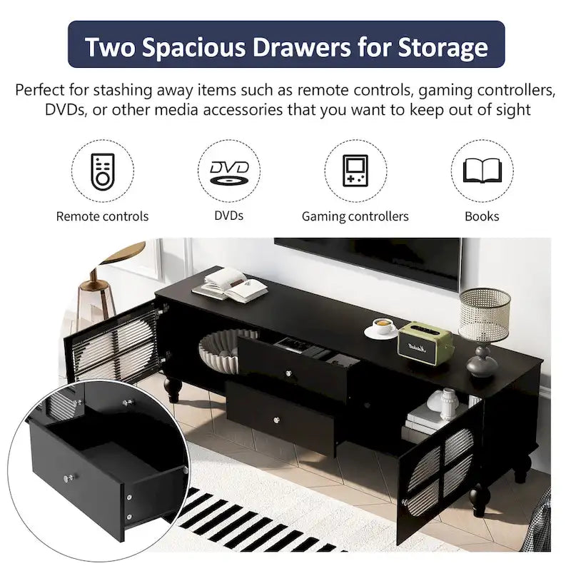 Mobile Porta TV Moderno Minimalista con 2 Armadietti, 2 Cassetti e Gestione Cavi per Soggiorno Camera da Letto