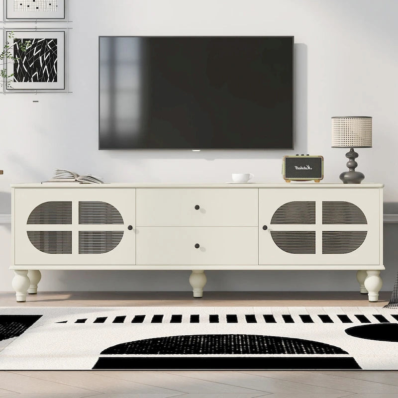 Mobile Porta TV Moderno Minimalista con 2 Armadietti, 2 Cassetti e Gestione Cavi per Soggiorno Camera da Letto