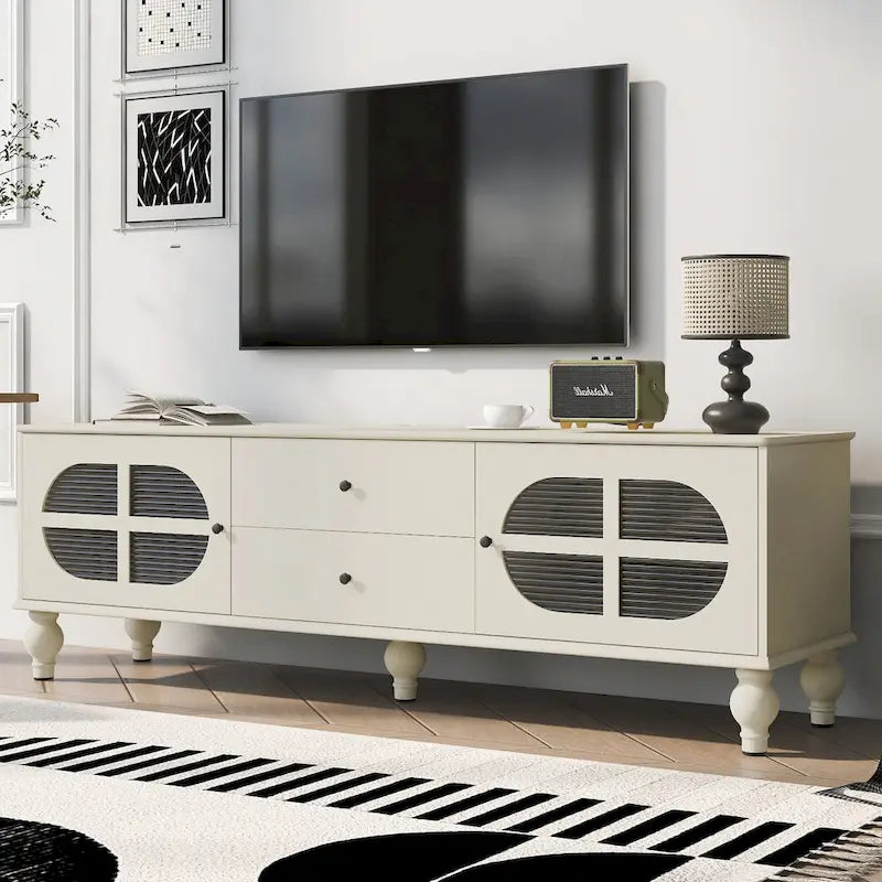 Mobile Porta TV Moderno Minimalista con 2 Armadietti, 2 Cassetti e Gestione Cavi per Soggiorno Camera da Letto