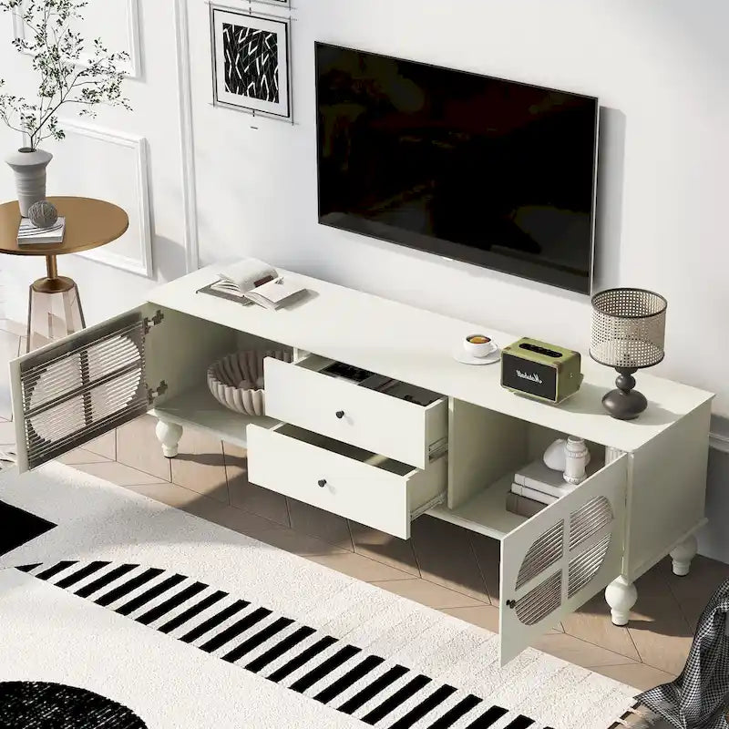 Mobile Porta TV Moderno Minimalista con 2 Armadietti, 2 Cassetti e Gestione Cavi per Soggiorno Camera da Letto
