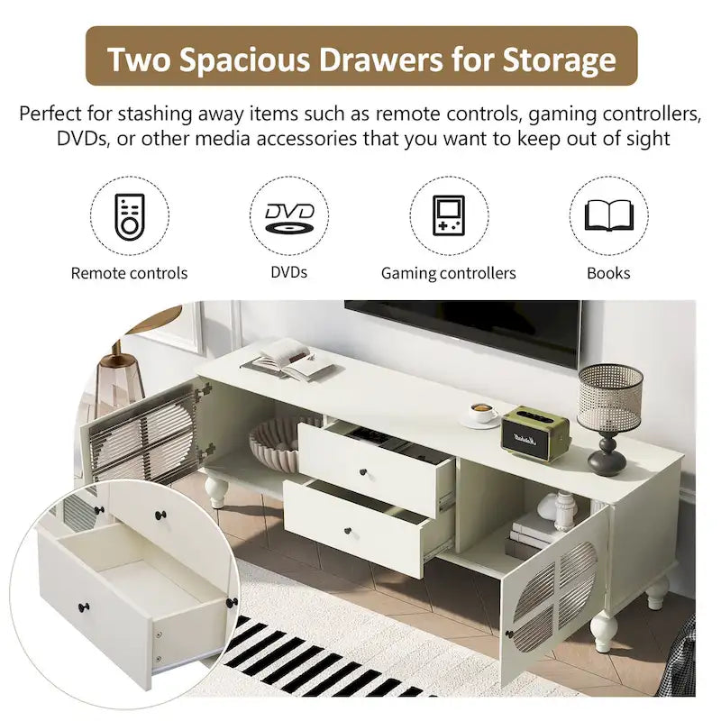 Mobile Porta TV Moderno Minimalista con 2 Armadietti, 2 Cassetti e Gestione Cavi per Soggiorno Camera da Letto