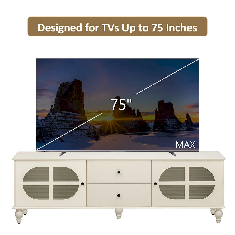 Mobile Porta TV Moderno Minimalista con 2 Armadietti, 2 Cassetti e Gestione Cavi per Soggiorno Camera da Letto