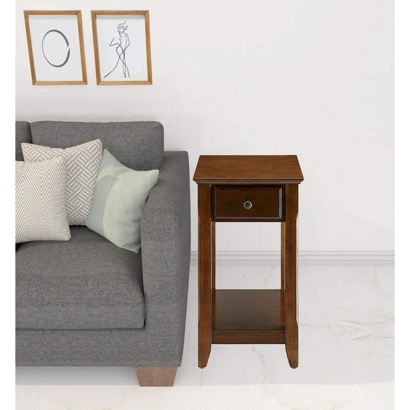 Tavolino rettangolare salvaspazio in legno da 23 pollici con due ripiani e un cassetto per soggiorno - 13L x 22W x 23H