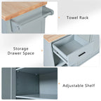 Isola da cucina con piano pieghevole, carrello da cucina con ripiano estraibile, portasciugamani e cassetto, ruote girevoli