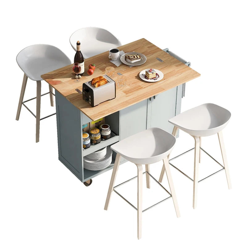 Isola da cucina con piano pieghevole, carrello da cucina con ripiano estraibile, portasciugamani e cassetto, ruote girevoli