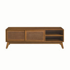 Mobile TV vintage in rattan con 2 armadietti e 4 gambe in legno per soggiorno, camera da letto e ufficio