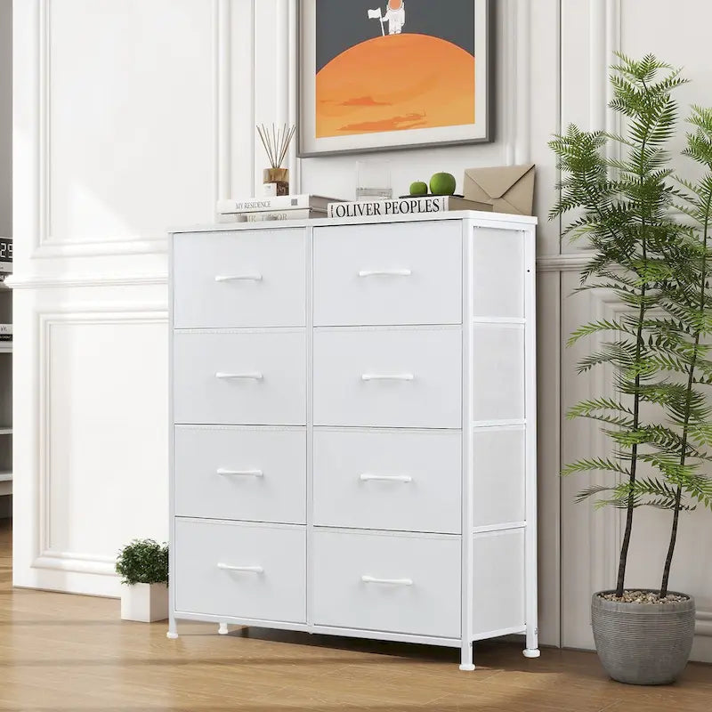 Elegante cassettiera a 8 cassetti per camera da letto, torre organizer alta con piano in legno