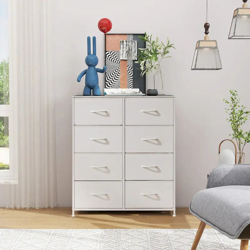 Elegante cassettiera a 8 cassetti per camera da letto, torre organizer alta con piano in legno