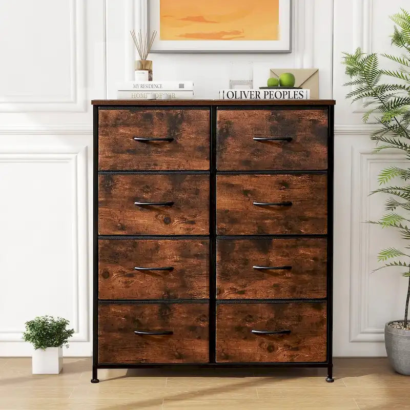 Elegante cassettiera a 8 cassetti per camera da letto, torre organizer alta con piano in legno