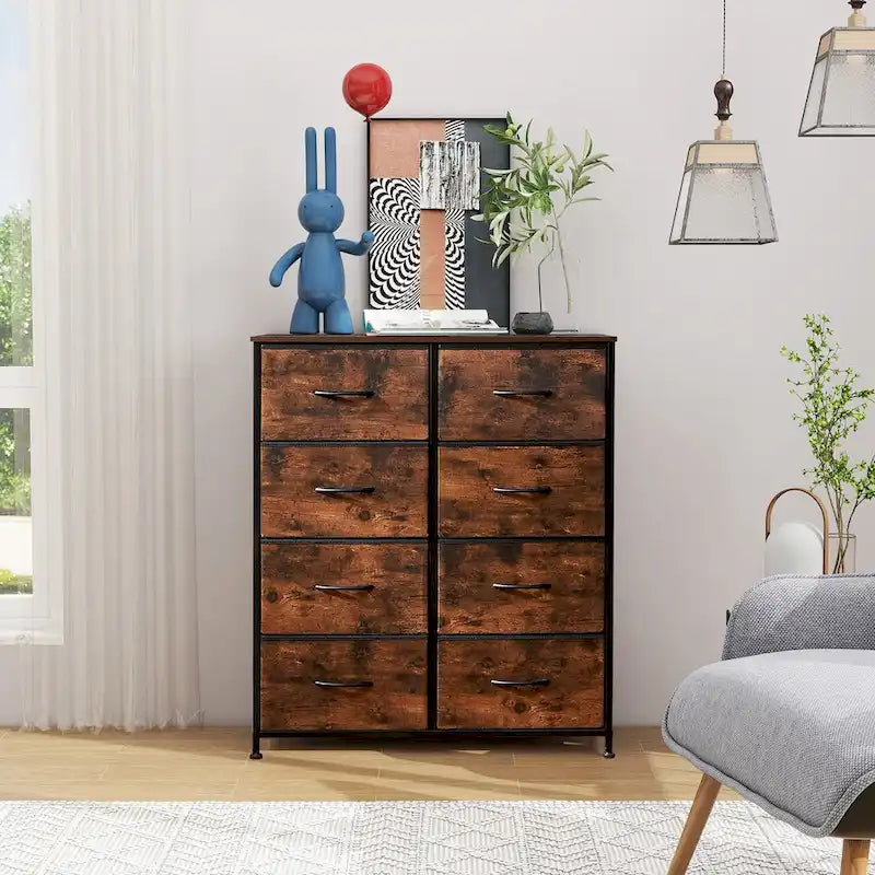 Elegante cassettiera a 8 cassetti per camera da letto, torre organizer alta con piano in legno