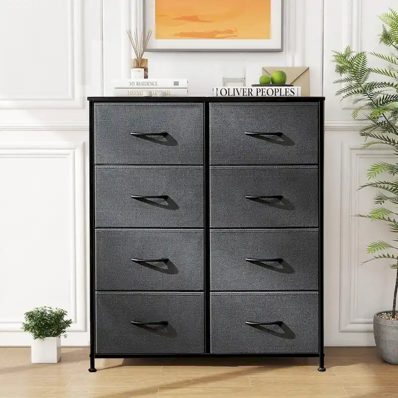 Elegante cassettiera a 8 cassetti per camera da letto, torre organizer alta con piano in legno