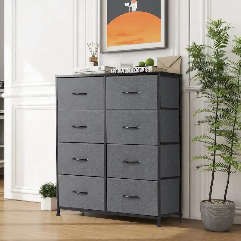 Elegante cassettiera a 8 cassetti per camera da letto, torre organizer alta con piano in legno