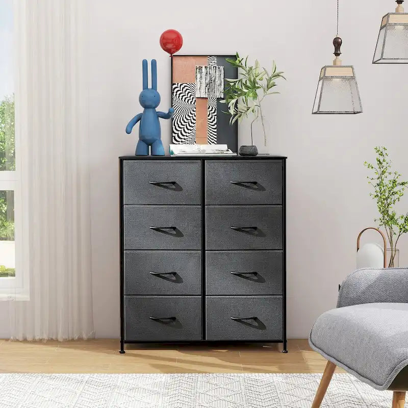 Elegante cassettiera a 8 cassetti per camera da letto, torre organizer alta con piano in legno