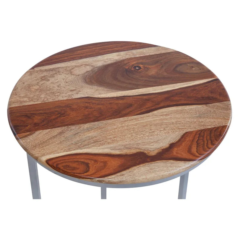 Tavolino a C in legno massello e metallo