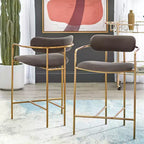 Set di 2 sgabelli da bar retro in velluto, altezza bancone 61 cm