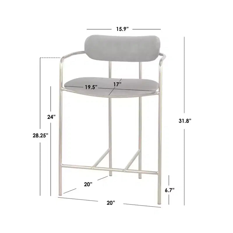 Set di 2 sgabelli da bar retro in velluto, altezza bancone 61 cm
