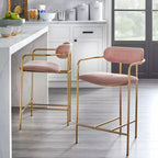 Set di 2 sgabelli da bar retro in velluto, altezza bancone 61 cm