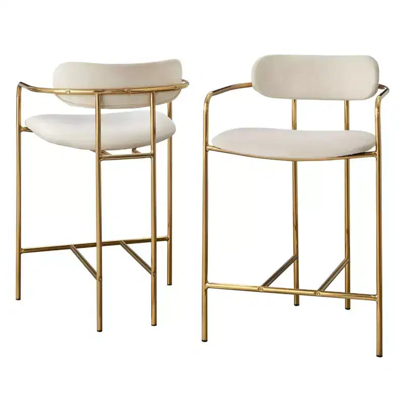 Set di 2 sgabelli da bar retro in velluto, altezza bancone 61 cm