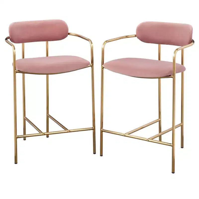 Set di 2 sgabelli da bar retro in velluto, altezza bancone 61 cm