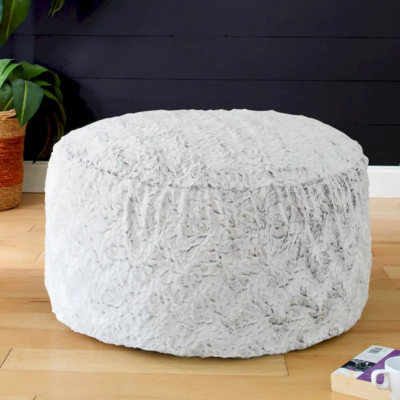 Pouf/Ottoman rotondo in pelliccia sintetica per interni di grandi dimensioni