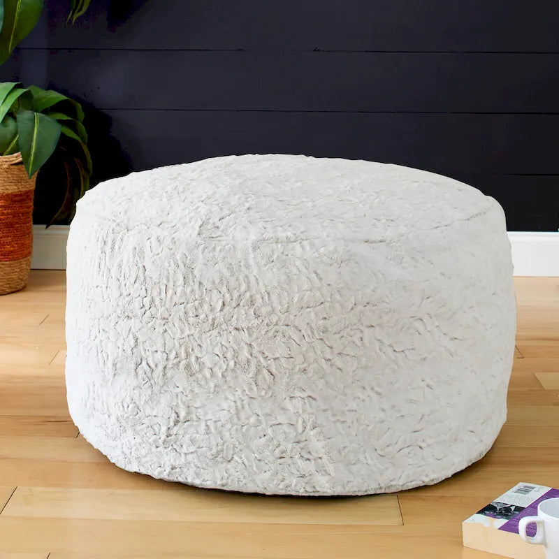 Pouf/Ottoman rotondo in pelliccia sintetica per interni di grandi dimensioni