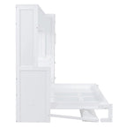 Full Size Murphy Bed Wall Bed with Closet and Drawers,White