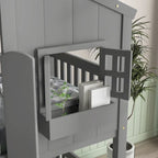 Letto a castello a casetta da una piazza e mezza con tetto, finestra, fioriera, porta, con sponde di sicurezza e scaletta, grigio