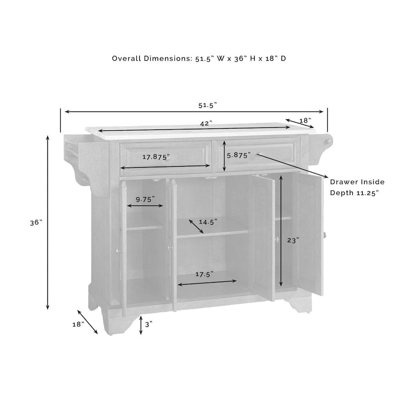 Isola da cucina in granito massiccio con finitura bianca - 18p x 51.5l x 36h