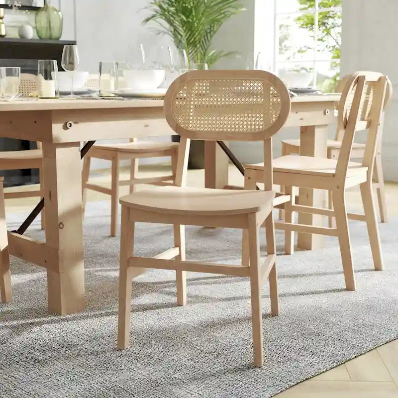 Sedia Commerciale per Eventi in Canna Rattan con Schienale e Seduta in Legno