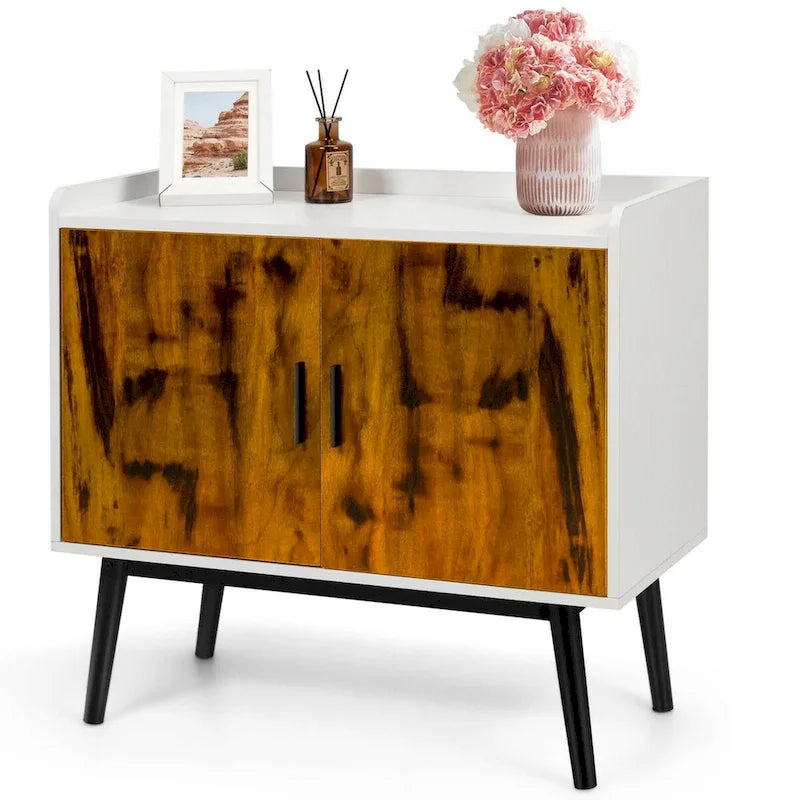 Mobile contenitore in legno di metà secolo con 2 ante e gambe in metallo per ingresso - 81 x 38 x 74 cm (L x P x H)