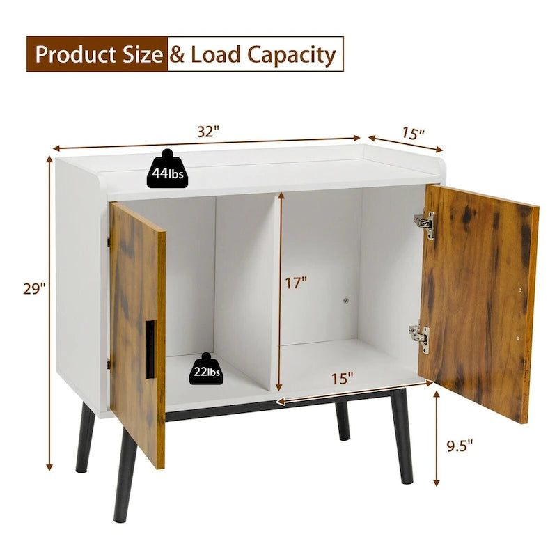 Mobile contenitore in legno di metà secolo con 2 ante e gambe in metallo per ingresso - 81 x 38 x 74 cm (L x P x H)