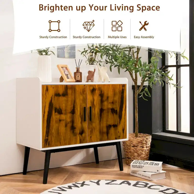 Mobile contenitore in legno di metà secolo con 2 ante e gambe in metallo per ingresso - 81 x 38 x 74 cm (L x P x H)