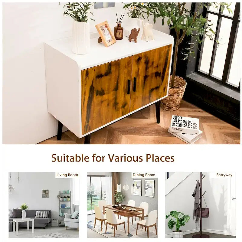 Mobile contenitore in legno di metà secolo con 2 ante e gambe in metallo per ingresso - 81 x 38 x 74 cm (L x P x H)